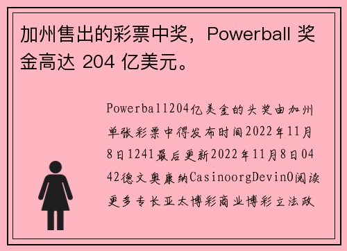 加州售出的彩票中奖，Powerball 奖金高达 204 亿美元。